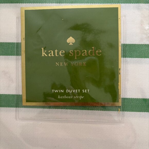 KATE SPADE HARBOUR STRIPE  TWIN DUVET COVER SET W / SHAMS GREEN WHITE NWT - Picture 3 of 3